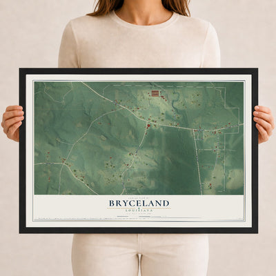 Map of Bryceland, Louisiana, 12 x 18 inch print in a black wood frame