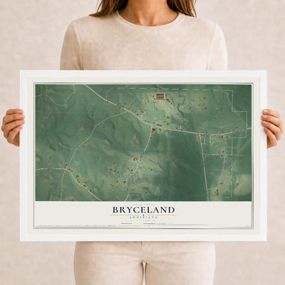 Map of Bryceland, Louisiana, 12 x 18 inch print in a white wood frame