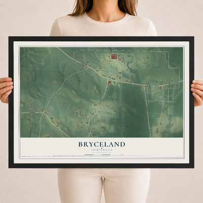 Map of Bryceland, Louisiana, 18 x 24 inch print in a black wood frame