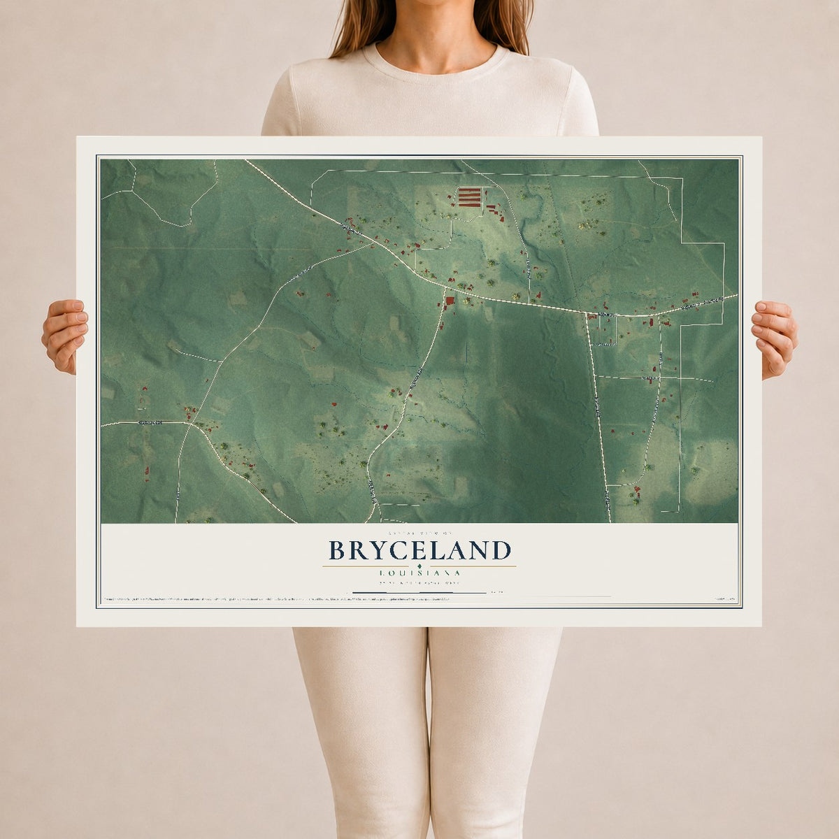 Map of Bryceland, Louisiana, 24 x 36 inch unframed archival matte print