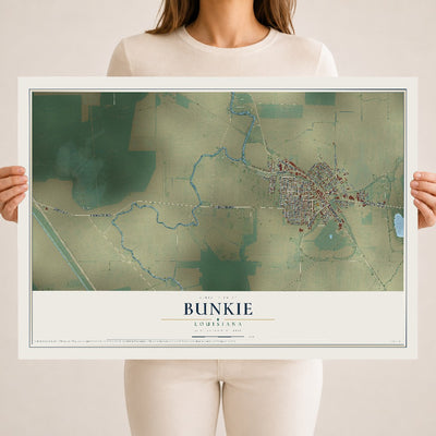 Map of Bunkie, Louisiana, 18 x 24 inch unframed archival matte print