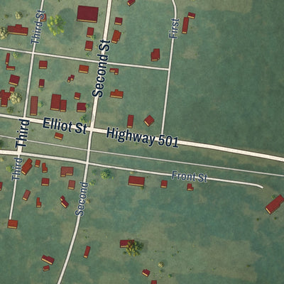 Close-up of the map of Calvin, Louisiana print showing street and building detail