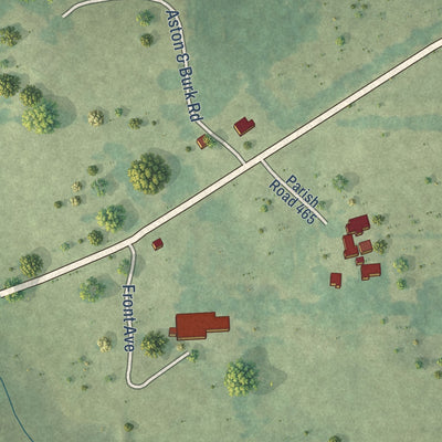 Second close-up of the map of Calvin, Louisiana print showing more streets and buildings