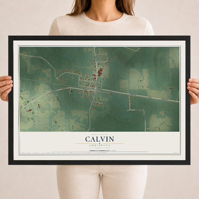 Map of Calvin, Louisiana, 18 x 24 inch print in a black wood frame