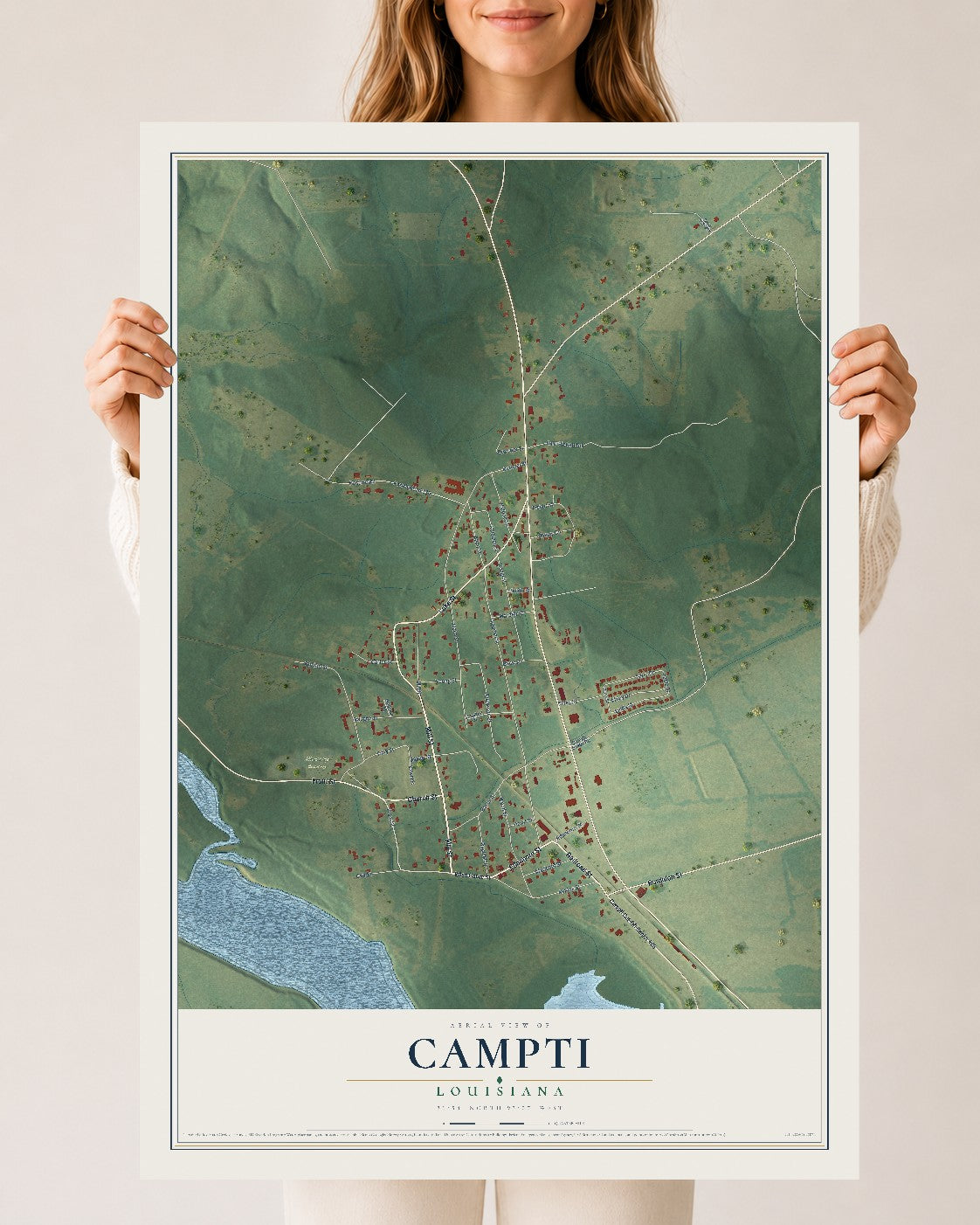 Map of Campti, Louisiana, 24 x 36 inch unframed archival matte print