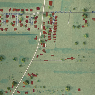 Close-up of the map of Cankton, Louisiana print showing street and building detail
