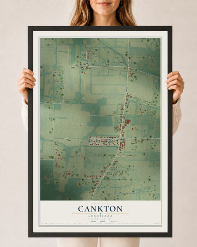 Map of Cankton, Louisiana, 24 x 36 inch print in a black wood frame