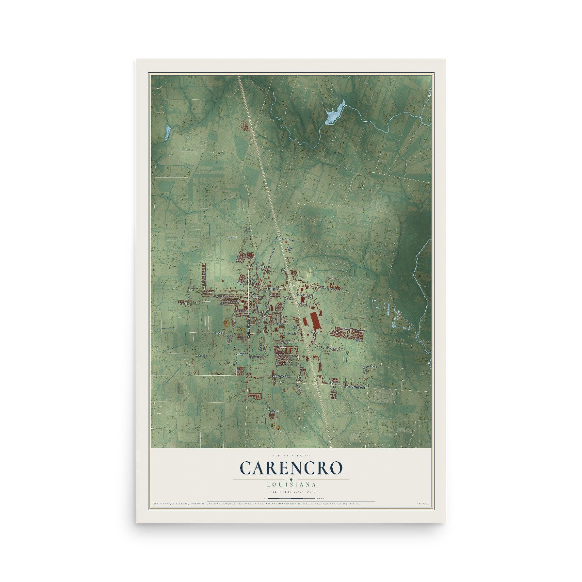 Map of Carencro, Louisiana, 12 x 18 inch unframed archival matte print