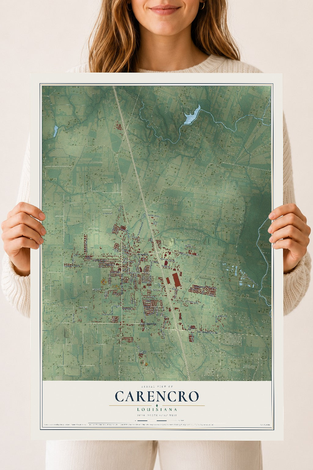 Map of Carencro, Louisiana, 18 x 24 inch unframed archival matte print