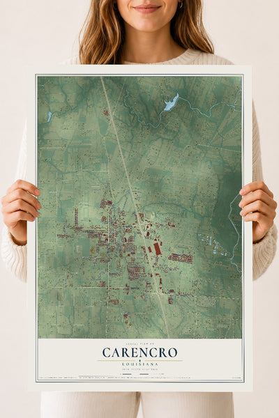 Map of Carencro, Louisiana, 18 x 24 inch unframed archival matte print