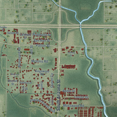 Close-up of the map of Carlyss, Louisiana print showing street and building detail