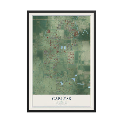 Map of Carlyss, Louisiana, 12 x 18 inch print in a black wood frame