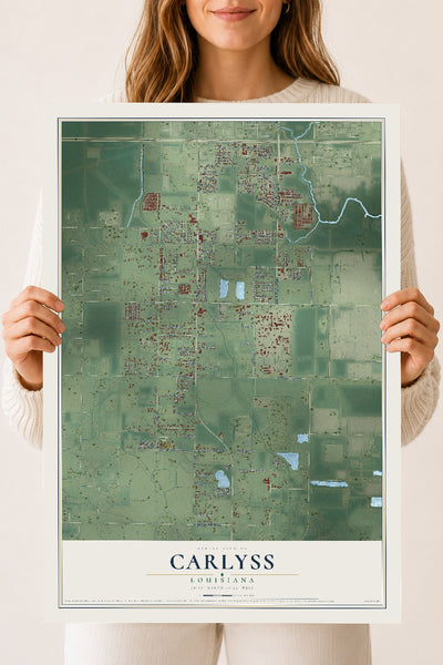 Map of Carlyss, Louisiana, 18 x 24 inch unframed archival matte print