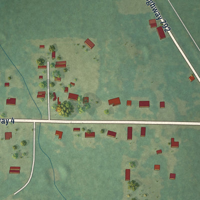 Second close-up of the map of Castor, Louisiana print showing more streets and buildings