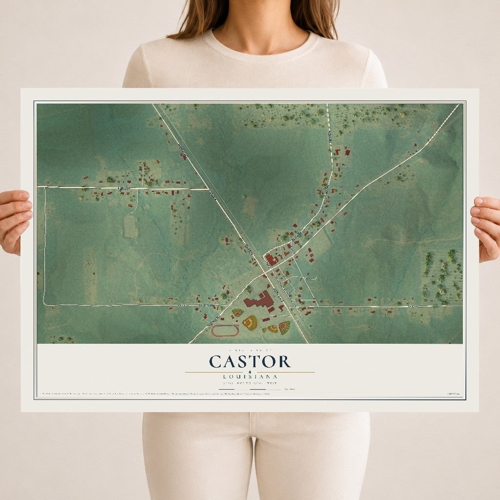 Map of Castor, Louisiana, 18 x 24 inch unframed archival matte print