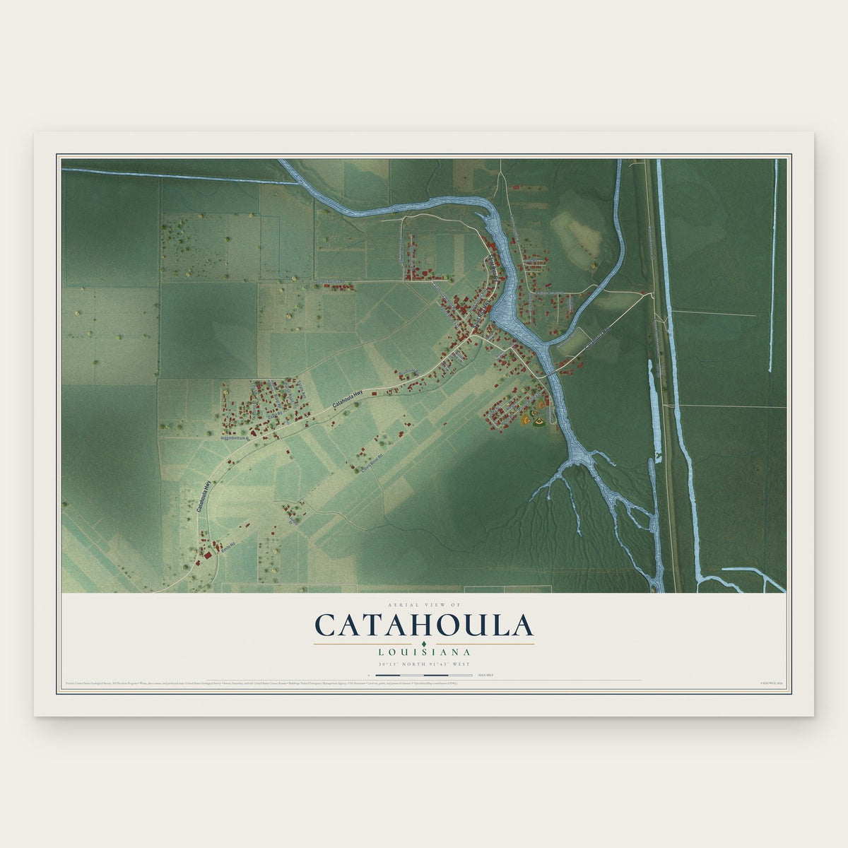Catahoula, Louisiana map print, the full design