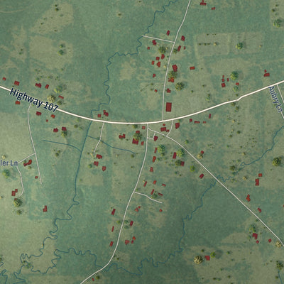 Close-up of the map of Center Point, Louisiana print showing street and building detail