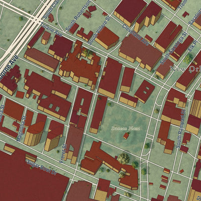 Second close-up of the map of Central Business District, Louisiana print showing more streets and buildings