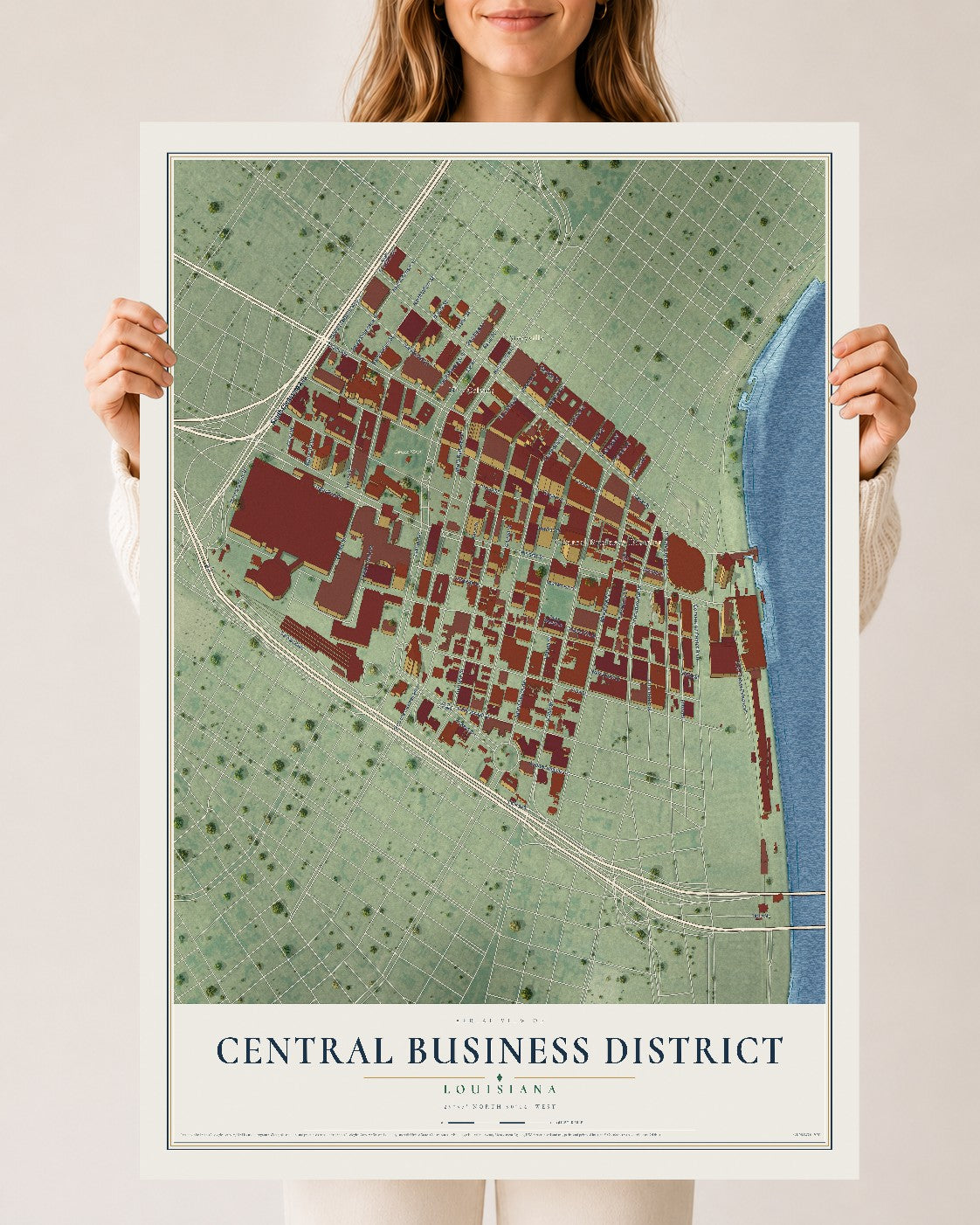 Map of Central Business District, Louisiana, 24 x 36 inch unframed archival matte print