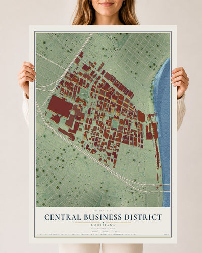 Map of Central Business District, Louisiana, 24 x 36 inch unframed archival matte print
