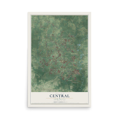 Map of Central, Louisiana, 12 x 18 inch unframed archival matte print