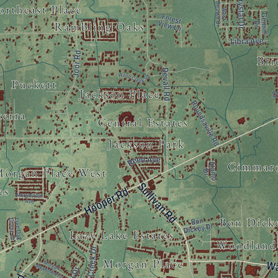 Second close-up of the map of Central, Louisiana print showing more streets and buildings