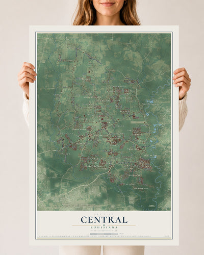 Map of Central, Louisiana, 24 x 36 inch unframed archival matte print