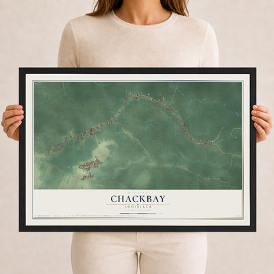 Map of Chackbay, Louisiana, 12 x 18 inch print in a black wood frame
