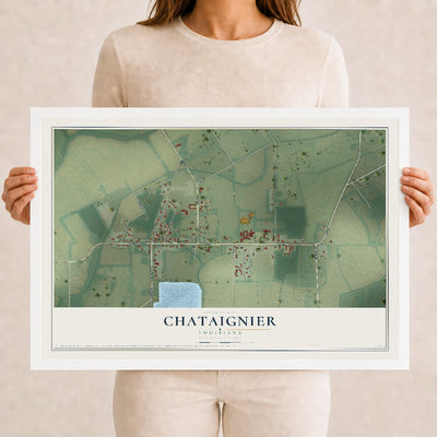 Map of Chataignier, Louisiana, 12 x 18 inch print in a white wood frame