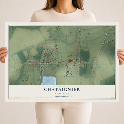 Map of Chataignier, Louisiana, 18 x 24 inch unframed archival matte print