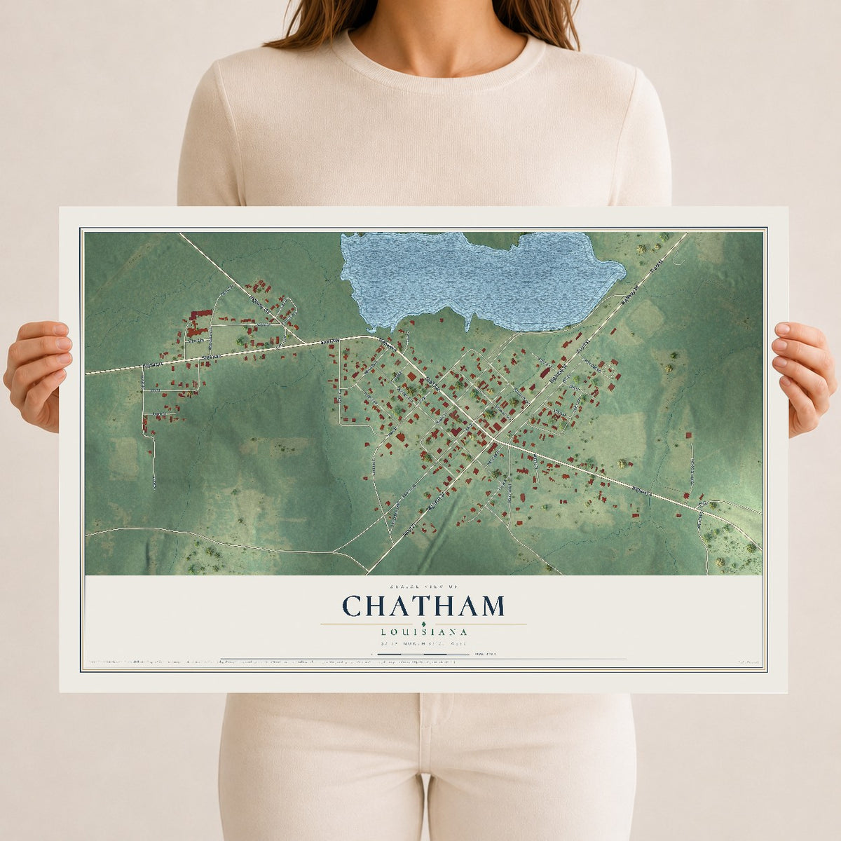Map of Chatham, Louisiana, 12 x 18 inch unframed archival matte print