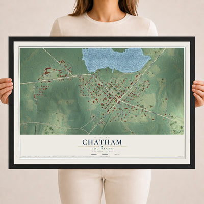 Map of Chatham, Louisiana, 18 x 24 inch print in a black wood frame