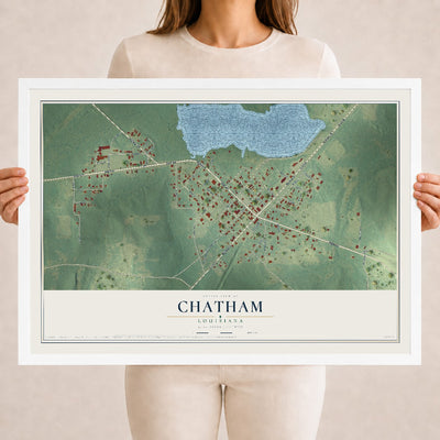 Map of Chatham, Louisiana, 18 x 24 inch print in a white wood frame