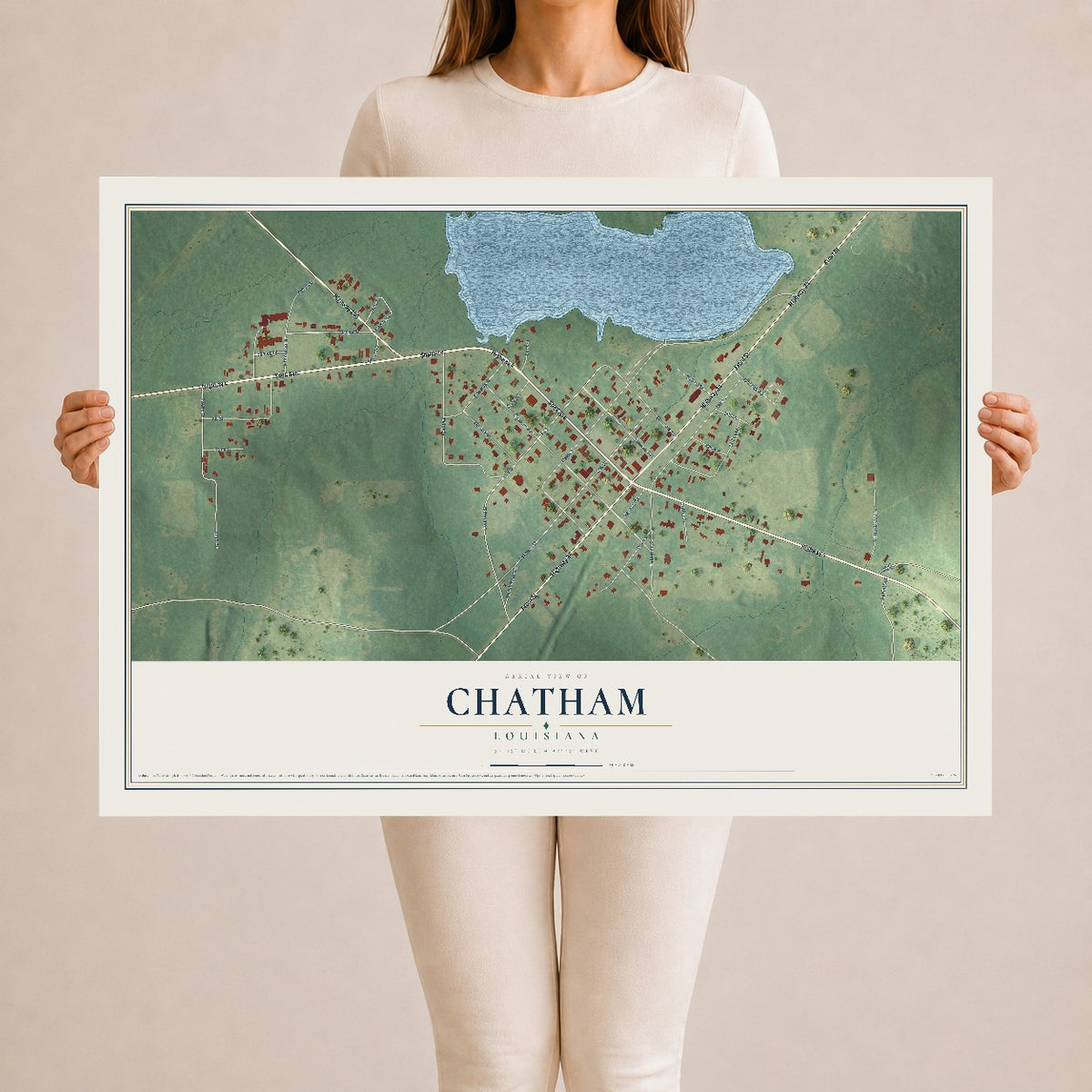 Map of Chatham, Louisiana, 24 x 36 inch unframed archival matte print