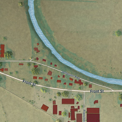 Second close-up of the map of Cheneyville, Louisiana print showing more streets and buildings