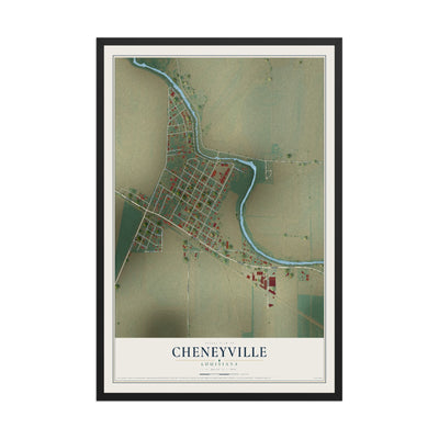 Map of Cheneyville, Louisiana, 12 x 18 inch print in a black wood frame