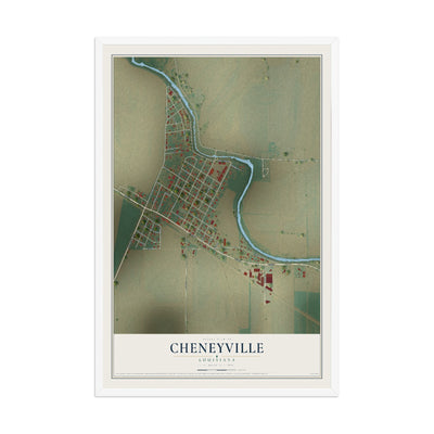 Map of Cheneyville, Louisiana, 12 x 18 inch print in a white wood frame