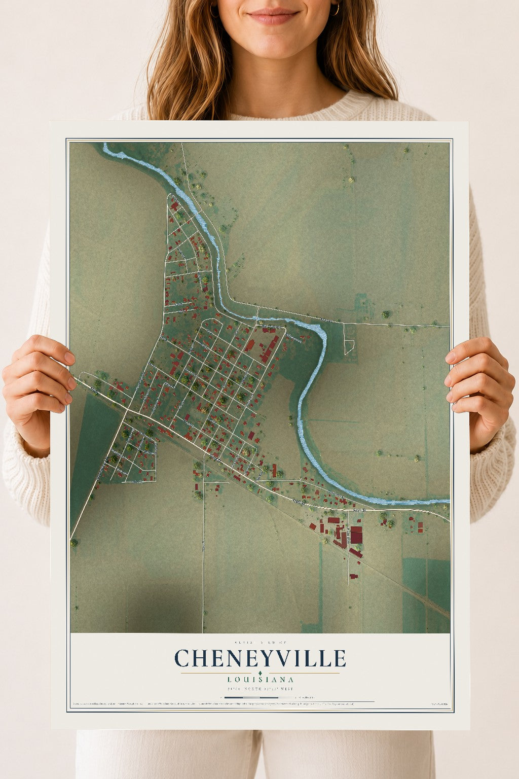 Map of Cheneyville, Louisiana, 18 x 24 inch unframed archival matte print