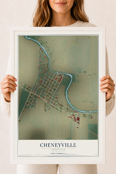 Map of Cheneyville, Louisiana, 18 x 24 inch print in a white wood frame