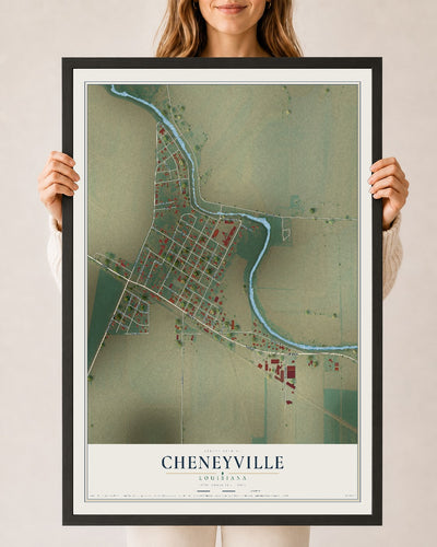 Map of Cheneyville, Louisiana, 24 x 36 inch print in a black wood frame