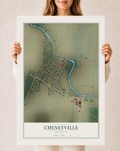 Map of Cheneyville, Louisiana, 24 x 36 inch print in a white wood frame