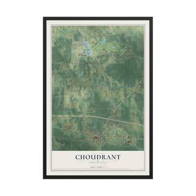 Map of Choudrant, Louisiana, 12 x 18 inch print in a black wood frame