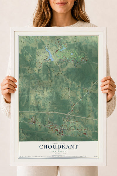 Map of Choudrant, Louisiana, 18 x 24 inch print in a white wood frame