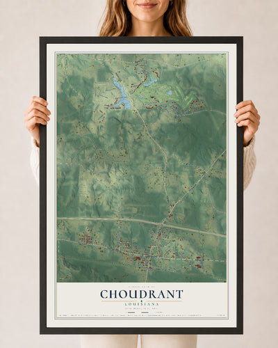 Map of Choudrant, Louisiana, 24 x 36 inch print in a black wood frame
