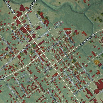 Close-up of the map of Church Point, Louisiana print showing street and building detail