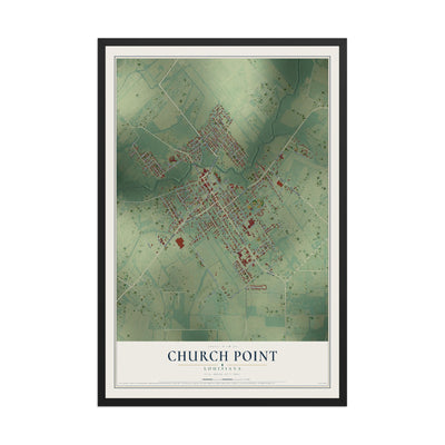 Map of Church Point, Louisiana, 12 x 18 inch print in a black wood frame