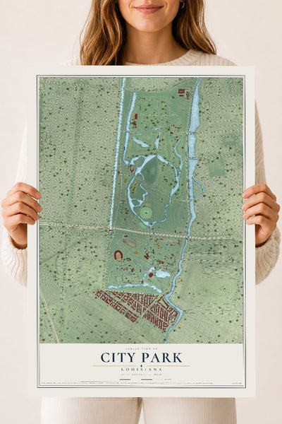 Map of City Park, Louisiana, 18 x 24 inch unframed archival matte print