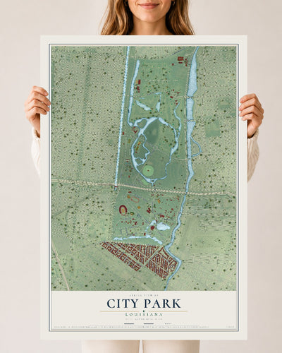 Map of City Park, Louisiana, 24 x 36 inch unframed archival matte print