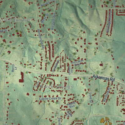 Second close-up of the map of Claiborne, Louisiana print showing more streets and buildings