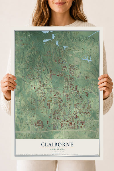 Map of Claiborne, Louisiana, 18 x 24 inch unframed archival matte print
